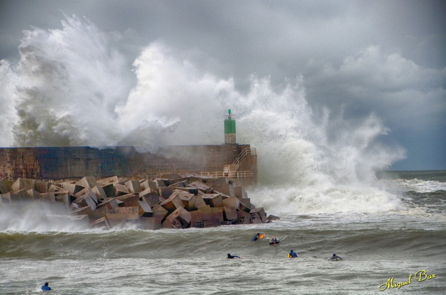 Surfistas no porto da Guarda